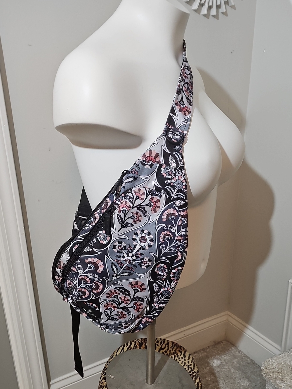 Vera Bradley Black and Pink Floral Crossbody Sling Bag - Ornate Blooms